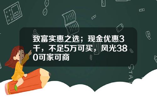 致富实惠之选；现金优惠3千，不足5万可买，风光380可家可商