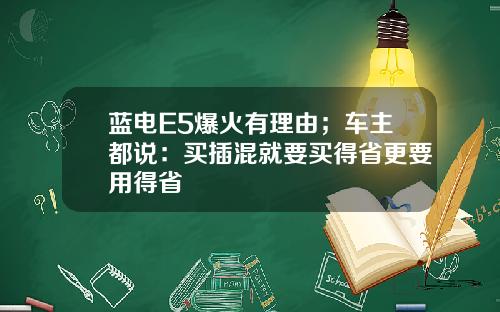 蓝电E5爆火有理由；车主都说：买插混就要买得省更要用得省