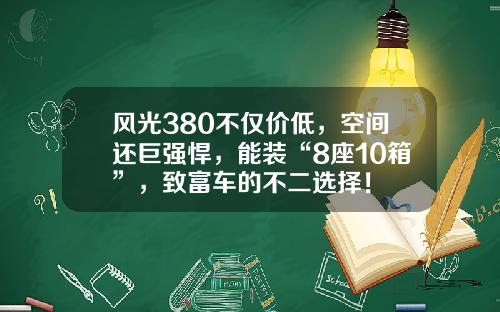 风光380不仅价低，空间还巨强悍，能装“8座10箱”，致富车的不二选择！