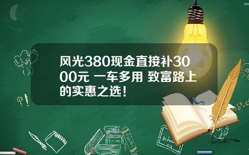 风光380现金直接补3000元 一车多用 致富路上的实惠之选！