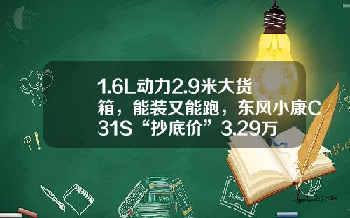 1.6L动力2.9米大货箱，能装又能跑，东风小康C31S“抄底价”3.29万元！