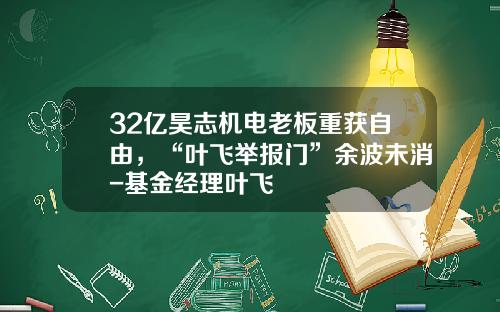 32亿昊志机电老板重获自由，“叶飞举报门”余波未消-基金经理叶飞