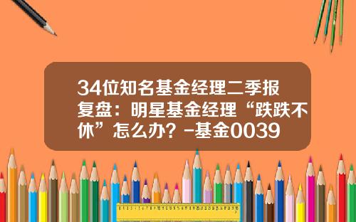 34位知名基金经理二季报复盘：明星基金经理“跌跌不休”怎么办？-基金003984