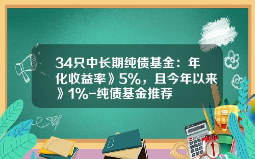 34只中长期纯债基金：年化收益率》5%，且今年以来》1%-纯债基金推荐