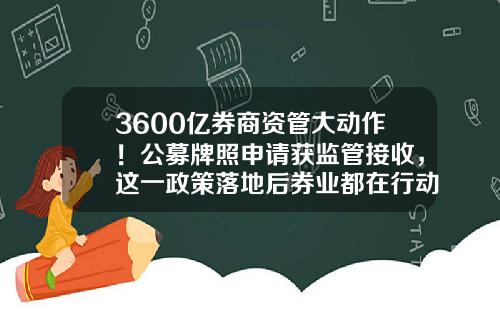 3600亿券商资管大动作！公募牌照申请获监管接收，这一政策落地后券业都在行动-公募基金牌照