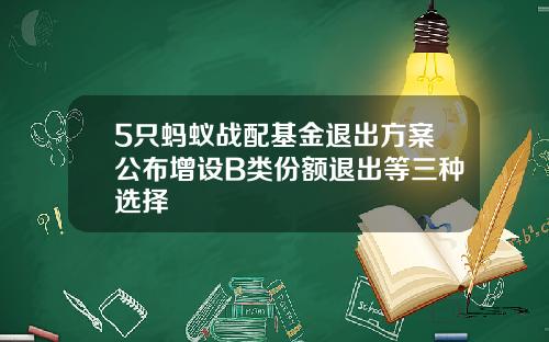 5只蚂蚁战配基金退出方案公布增设B类份额退出等三种选择