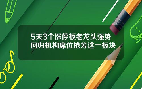 5天3个涨停板老龙头强势回归机构席位抢筹这一板块