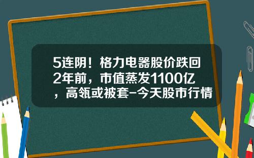 5连阴！格力电器股价跌回2年前，市值蒸发1100亿，高瓴或被套-今天股市行情格力多少钱