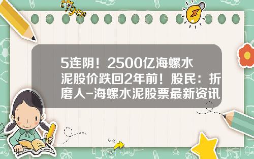 5连阴！2500亿海螺水泥股价跌回2年前！股民：折磨人-海螺水泥股票最新资讯
