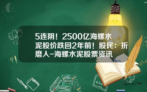 5连阴！2500亿海螺水泥股价跌回2年前！股民：折磨人-海螺水泥股票资讯
