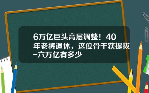 6万亿巨头高层调整！40年老将退休，这位骨干获提拔-六万亿有多少