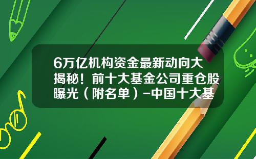 6万亿机构资金最新动向大揭秘！前十大基金公司重仓股曝光（附名单）-中国十大基金公司排名