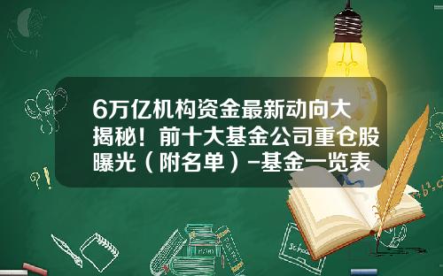 6万亿机构资金最新动向大揭秘！前十大基金公司重仓股曝光（附名单）-基金一览表