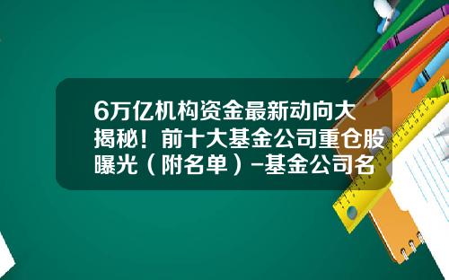 6万亿机构资金最新动向大揭秘！前十大基金公司重仓股曝光（附名单）-基金公司名单