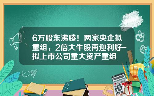 6万股东沸腾！两家央企拟重组，2倍大牛股再迎利好-拟上市公司重大资产重组