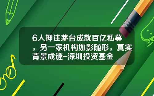 6人押注茅台成就百亿私募，另一家机构如影随形，真实背景成谜-深圳投资基金
