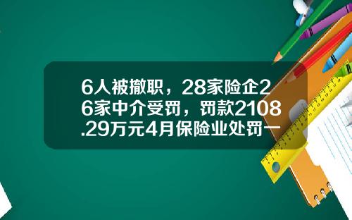 6人被撤职，28家险企26家中介受罚，罚款2108.29万元4月保险业处罚一览-保监会对违规保险公司的处罚