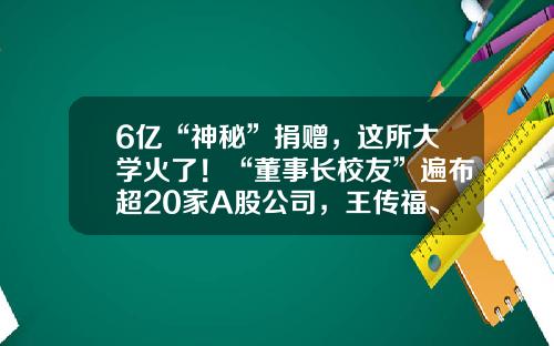 6亿“神秘”捐赠，这所大学火了！“董事长校友”遍布超20家A股公司，王传福、汪建、梁稳根均在列…-高校上市公司