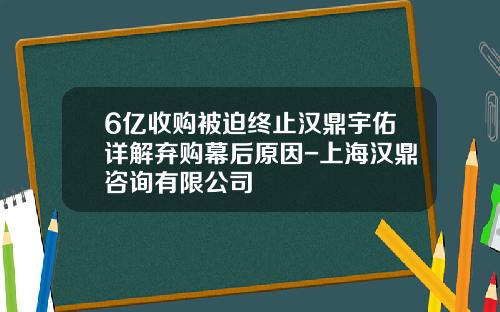 6亿收购被迫终止汉鼎宇佑详解弃购幕后原因-上海汉鼎咨询有限公司