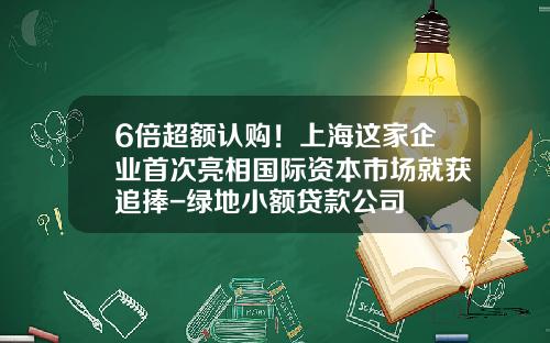 6倍超额认购！上海这家企业首次亮相国际资本市场就获追捧-绿地小额贷款公司