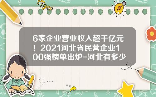 6家企业营业收入超千亿元！2021河北省民营企业100强榜单出炉-河北有多少钢厂