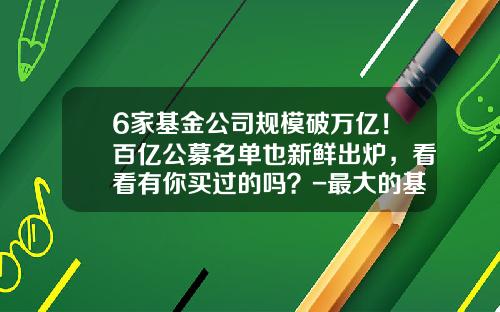 6家基金公司规模破万亿！百亿公募名单也新鲜出炉，看看有你买过的吗？-最大的基金公司