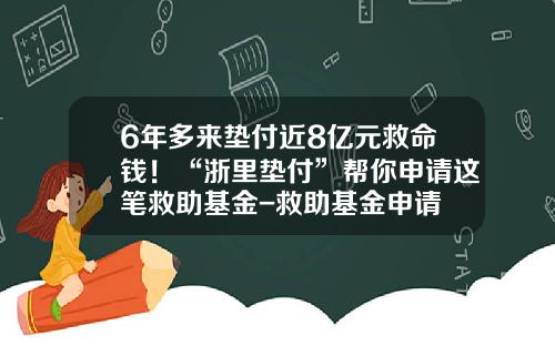 6年多来垫付近8亿元救命钱！“浙里垫付”帮你申请这笔救助基金-救助基金申请