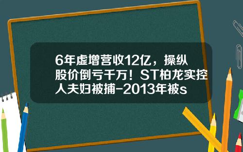 6年虚增营收12亿，操纵股价倒亏千万！ST柏龙实控人夫妇被捕-2013年被st的公司