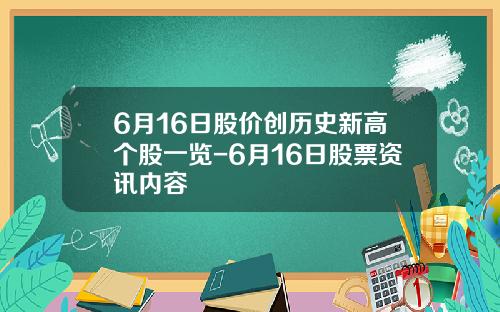 6月16日股价创历史新高个股一览-6月16日股票资讯内容