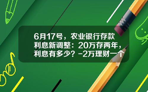 6月17号，农业银行存款利息新调整：20万存两年，利息有多少？-2万理财一个月多少钱