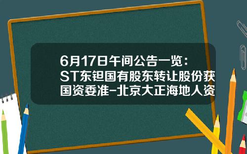 6月17日午间公告一览：ST东钽国有股东转让股份获国资委准-北京大正海地人资产评估有限公司