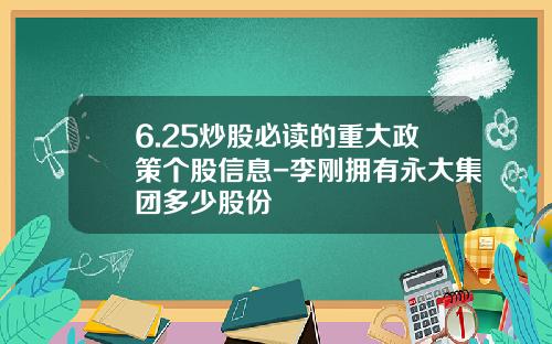 6.25炒股必读的重大政策个股信息-李刚拥有永大集团多少股份