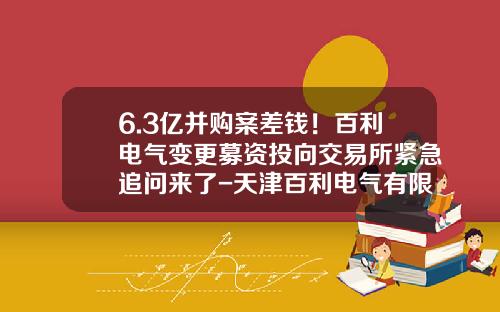 6.3亿并购案差钱！百利电气变更募资投向交易所紧急追问来了-天津百利电气有限公司