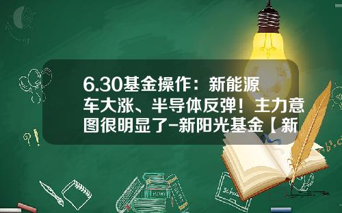 6.30基金操作：新能源车大涨、半导体反弹！主力意图很明显了-新阳光基金【新闻】