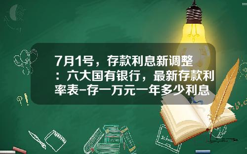 7月1号，存款利息新调整：六大国有银行，最新存款利率表-存一万元一年多少利息