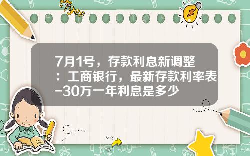 7月1号，存款利息新调整：工商银行，最新存款利率表-30万一年利息是多少