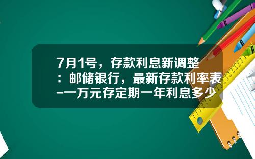 7月1号，存款利息新调整：邮储银行，最新存款利率表-一万元存定期一年利息多少
