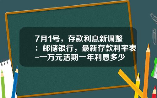 7月1号，存款利息新调整：邮储银行，最新存款利率表-一万元活期一年利息多少