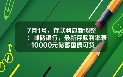 7月1号，存款利息新调整：邮储银行，最新存款利率表-10000元储蓄国债可贷款多少