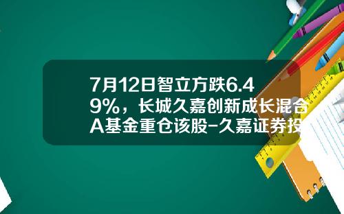 7月12日智立方跌6.49%，长城久嘉创新成长混合A基金重仓该股-久嘉证券投资基金