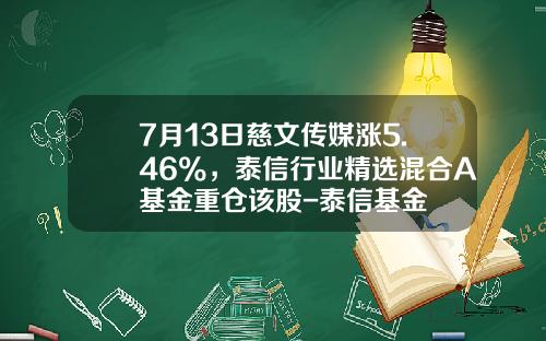 7月13日慈文传媒涨5.46%，泰信行业精选混合A基金重仓该股-泰信基金