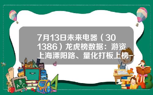 7月13日未来电器（301386）龙虎榜数据：游资上海溧阳路、量化打板上榜-上海股票资讯