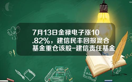 7月13日金禄电子涨10.82%，建信民丰回报混合基金重仓该股-建信责任基金