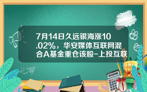 7月14日久远银海涨10.02%，华安媒体互联网混合A基金重仓该股-上投互联网智慧基金