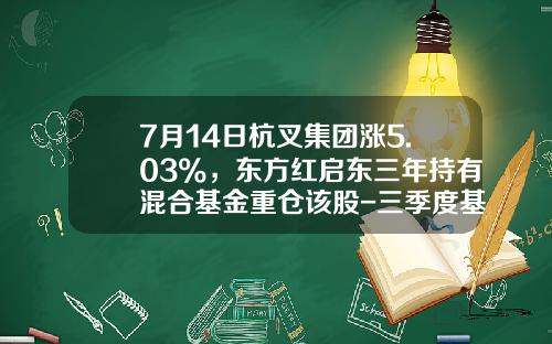 7月14日杭叉集团涨5.03%，东方红启东三年持有混合基金重仓该股-三季度基金重仓股