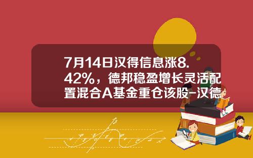 7月14日汉得信息涨8.42%，德邦稳盈增长灵活配置混合A基金重仓该股-汉德股权基金