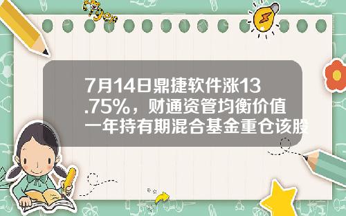 7月14日鼎捷软件涨13.75%，财通资管均衡价值一年持有期混合基金重仓该股-炒基金软件