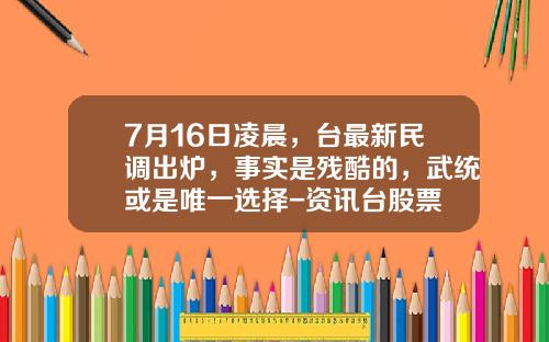 7月16日凌晨，台最新民调出炉，事实是残酷的，武统或是唯一选择-资讯台股票