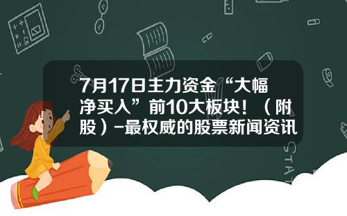 7月17日主力资金“大幅净买入”前10大板块！（附股）-最权威的股票新闻资讯排行