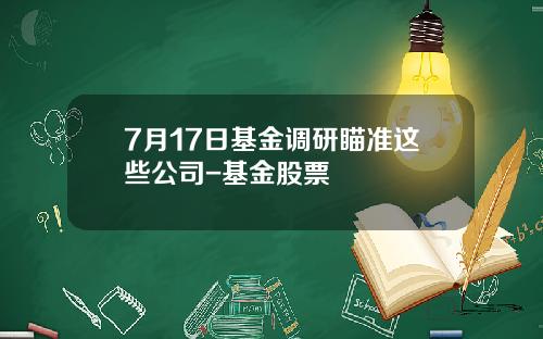 7月17日基金调研瞄准这些公司-基金股票